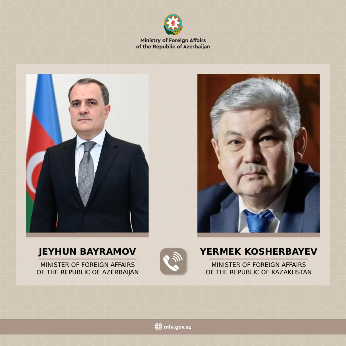 Ceyhun Bayramov qazaxıstanlı həmkarı ilə regionda artan gərginliyi müzakirə edib