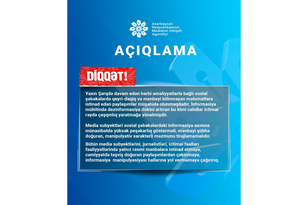 MEDİA Yaxın Şərqdəki hərbi əməliyyatlarla bağlı çağırış edib