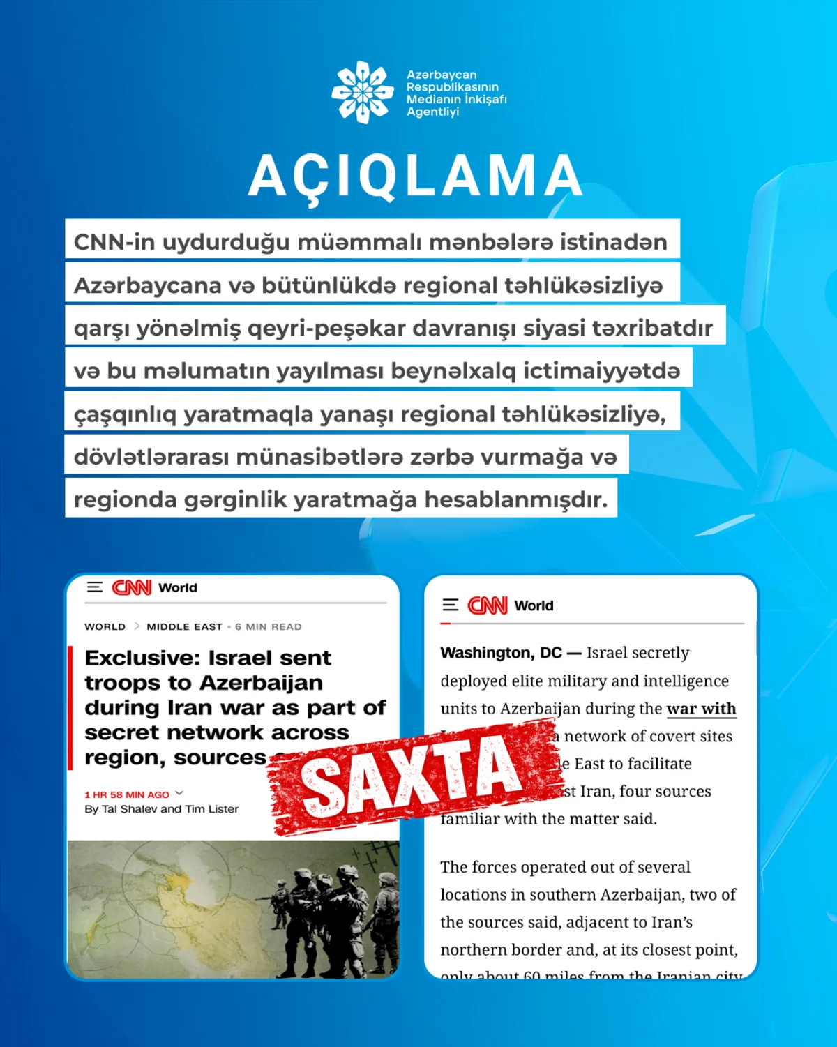 MEDİA: CNN-in Azərbaycanla bağlı dezinformasiyası siyasi təxribatdır