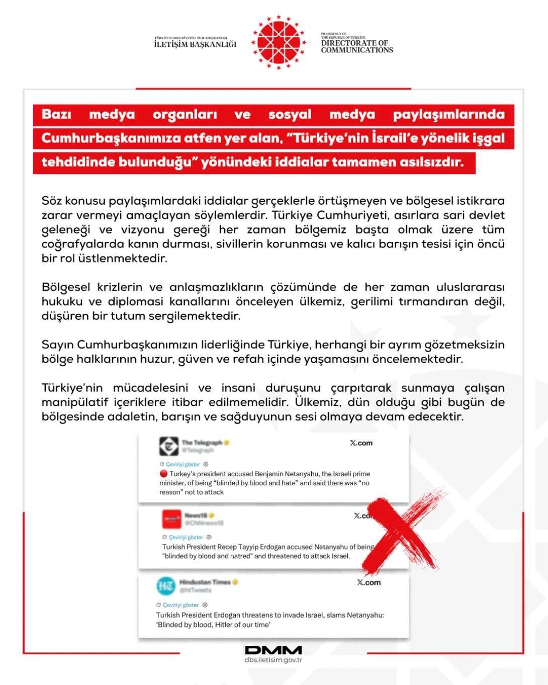 DMM-dən sərt açıqlama: Sosial mediada Ərdoğanın adından yayılan ifadələr yalandır